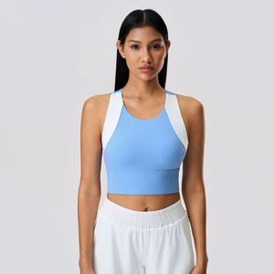 Soutien-gorge de sport respirant à maintien moyen, simple, uni, avec logo frontal, en Spandex/Nylon pour le yoga - Product Image 5