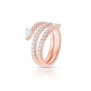 Anillo de Oro Sólido de 14K con Diamantes de Laboratorio, Diseño Espiral Multihilera Tipo Serpiente, Anillo de Diamantes en Espiral, Anillo Abierto Ajustable, Joyería Fina para Regalo - Product Image 2