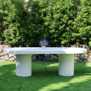 Mesa de Comedor Ovalada Blanca Minimalista Moderna Personalizada de Hormigón GFRC, Mesa de Comedor de Cemento de Lujo para Restaurante, Hotel, Villa, Comedor - Product Image 1