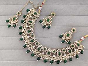 Indian Traditional Antique Gold Plated Kundan Choker <b>Necklace</b> Earrings Set Maroon <b>Ruby</b> Red Gemstone Bead Bridal Wedding Jewelry - Product Image 1