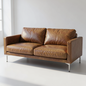 Mid-Century Modern Genuine <b>Leather</b> Sofa with Ultra Seat Cushion Slim Arms Balanced Proportions for Contemporary Living Spaces - Product Image 3