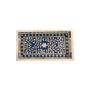 Plateau de service rond en rotin fait main avec incrustation de nacre, plateau de luxe à motifs floraux pour la décoration de table d'hôtel ou de restaurant - Product Image 6