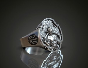 Bague de Luxe Designer en Argent Sterling 925, Motif Guerrier Gladiateur, Large Bande Antique, Bijou Cadeau pour Homme et Femme - Product Image 3