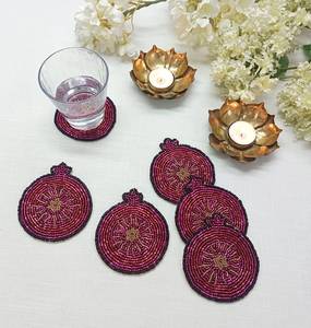 Set of Handmade Beaded Floral Pomegranate Coasters-Eco-Friendly for Hotel & Home Use - Product Image 1