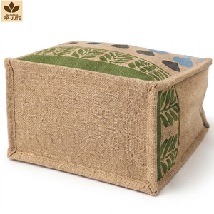Custom Printed Natural Jute Grocery Shopping Tote with PP Lamination Cotton Handles Wholesale Bulk OEM Private Label 31x27x16 cm - Product Image 5