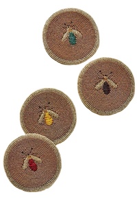 Posavasos bordados, posavasos con cuentas hechas a mano, posavasos con cuentas combinadas en rojo y blanco de la India - Product Image 6