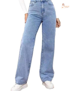 กางเกงยีนส์ทรงตรงเอวกลางสำหรับผู้หญิง แต่งระบาย ผ้าฝ้ายผสมสแปนเด็กซ์ ระบายอากาศได้ดี เป็นมิตรต่อสิ่งแวดล้อม สีซีดอ่อน สไตล์ลำลองสำหรับฤดูใบไม้ผลิ - Product Image 1