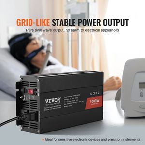 1000 Watt DC 12V AC 120V Power Inverter pura onda sinusoidale telecomando 2 prese AC 1 USB 1 tipo-C porta CE FCC certificata per - Product Image 3