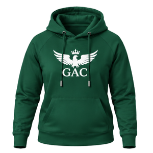 Sudadera con capucha verde oscuro para unisex con bolsillo canguro, capucha con cordón, manga larga, estilo casual urbano. - Product Image 1