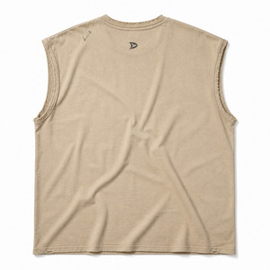 Bulk Personalized Men’s Oversized Sleeveless Muscle Tee <b>Y2K</b> Grunge Distressed Cotton Tank <b>Top</b> Beige Low Price Wholesale - Product Image 5