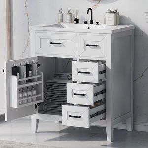 Mobile Bagno Bianco da 30 Pollici con Lavabo e Cassetti, Struttura Solida in MDF (Vecchio SKU N725S999222K) - Product Image 5