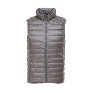 Chaleco Acolchado de Plumón sin Mangas para Hombre, Cuello Alto, Color Gris, Cierre de Cremallera, Cortavientos, Estilo Casual, Corte Regular, Color Sólido - Product Image 1