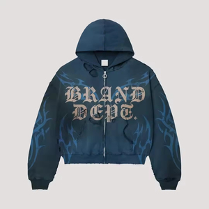 เสื้อฮู้ดดี้ผ้าฟลีซคอตตอน 100% ทรงหลวม ตกแต่งลายปัก สไตล์วินเทจ ล้างสีแบบแอซิดวอช แต่งดีเทลขาดๆ แบบสตรีทแวร์สำหรับฤดูหนาว - Product Image 2