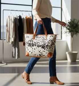 Sac fourre-tout pour femme en cuir de vachette de qualité supérieure, fermeture à glissière, broderie, mode été/automne, grande capacité, sac à main LHTB-0063 - Product Image 6