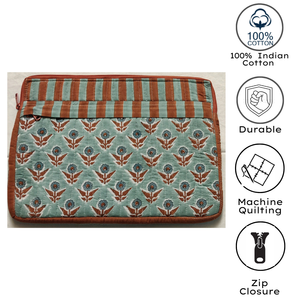 Housse pour ordinateur portable légère en coton matelassée et rembourrée, faite à la main, imprimée au bloc, écologique, douce pour la peau, durable, lavable en machine - Product Image 4
