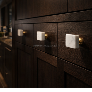 Pomo de Gabinete de Mármol Blanco Natural con Tornillo de Latón, Tirador de Cajón de Cocina, Herraje Moderno de Piedra para Muebles 4x4x6cm - Product Image 2