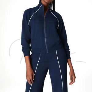 Women's Custom Logo Casual Solid Lightweight Breathable Polyester/Cotton Tracksuit <b>Set</b> with <b>Sweat</b> Track Jogger Pants - Product Image 3