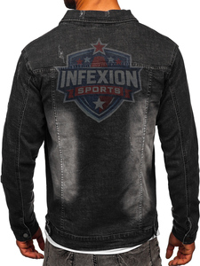 Men's Black Washed Denim Jacket Slim Fit Turn-down Collar Button Front Casual Autumn Wear - Product Image 2