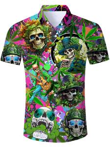Nouvelle chemise à manches courtes pour homme à motif hawaïen, t-shirt tendance taille européenne et américaine, boutonnée, en polyester imprimé - Product Image 4