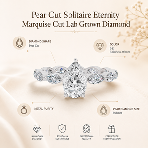 Fournisseur en gros de bijoux fins OEM – Bague solitaire taille poire de haute qualité en diamant de laboratoire |   Bague en diamant couleur argent 925 D Luxe - Product Image 5