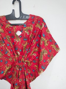 Vestido Kaftán de Algodón con Estampado de Tigre Hecho a Mano, Ropa de Playa India, Atuendo Bohemio para Festivales - Product Image 4