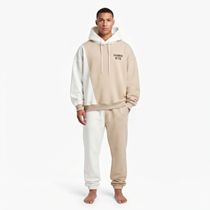 Ensemble de survêtement homme bicolore coupe ample avec sweat à capuche en coton à manches longues et pantalon de jogging avec poches latérales et taille élastique - Product Image 5