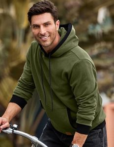 Sudadera con Capucha para Hombre, Color Verde Oliva, 100% Algodón, Felpa, Corte Regular, Estilo Casual con Bolsillo, Tejido de Punto para Otoño - Product Image 5