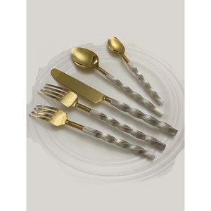 Ensemble de couverts en acier inoxydable de haute qualité au design moderne avec manche martelé, pour mariage, restaurant, maison - Product Image 4