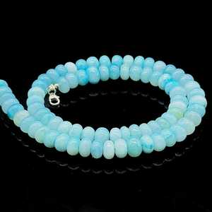 สร้อยคอประดับลูกปัดโอปอลสีฟ้าธรรมชาติทรงกลมเรียบ ขนาด 7 มม. ถึง 9 มม. เครื่องประดับแฟชั่นสำหรับผู้ชายและผู้หญิง พลอยโอปอลแบบเม็ดเดี่ยว - Product Image 5