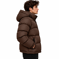 Veste matelassée d'hiver pour homme, marron, col montant, imperméable, coupe-vent, design à bulles, fermeture éclair intégrale, rembourrée