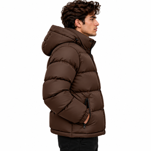 Men's Brown Stand Collar Winter Quilted Puffer Jacket <b>Waterproof</b> Windproof Bubble Design Full Zip <b>Padded</b> <b>Coat</b> - Product Image 4