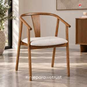 Chaise de restaurant en bois massif de qualité supérieure, siège rembourré, accoudoirs en bois courbés, chaise de salle à manger pour hôtel, villa - Product Image 1