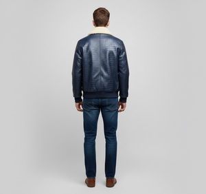 Blouson Bomber Homme OEM en Cuir de Mouton Véritable de Haute Qualité, Imperméable, Épais, Grande Taille, avec Fermeture Éclair, Gaufré, Coupe Ajustée, Style Vintage, Hiver - Product Image 6