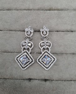 Princess Cut Stone Studded Micro Pave American <b>Diamond</b> Border Dangle <b>Earrings</b> For Party Wear Square Shape AD <b>Earrings</b> Wholesaler - Product Image 3