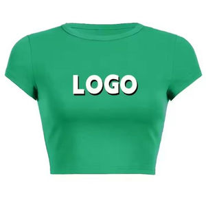 Camiseta Corta de Verano para Mujer con Logotipo Personalizado al por Mayor, Camiseta de Algodón de Color Sólido con Cuello Redondo, Camiseta Corta Ajustada para Mujer - Product Image 6