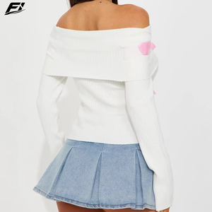 Trendy Ladies <b>Off</b> <b>Shoulder</b> Long Sleeve Ribbed <b>Sweatshirt</b> Bow Decoration Casual Elegant Tops Women Spring Autumn Wear - Product Image 5