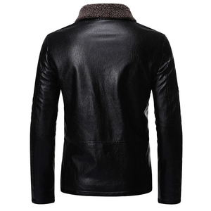 Chaqueta de Cuero Negra para Hombre, Estilo Motero, con Cuello de Piel Sintética, Cortavientos, Ajustada, con Cierre de Cremallera, Largo Regular - Product Image 2