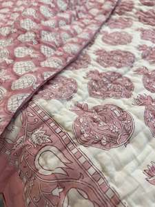 Beautiful Luxury Hand-block Printed Cotton Jaipuri <b>Quilt</b> Set Pink Pomegranate Floral AC Dohar & <b>Bedding</b> Set For Women And Girl - Product Image 4