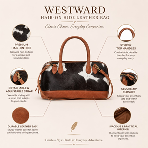Premium Handmade Single Strap Hair-On Hide Genuine Leather Women's <b>Handbag</b> | Western Cowhide Shoulder Tote Bag | Vintage Travel - Product Image 5