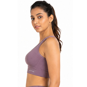Women's Purple Racerback Sports Bra Medium Support Seamless Yoga Top Breathable Solid Color Active Wear Nofyan Ind Custom Bra - Product Image 1