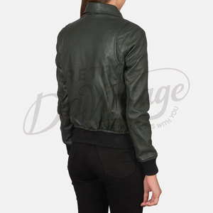 Premium Women Dark Green Real <b>Leather</b> Bomber <b>Jacket</b> Classic Shirt Collar Slim Fit Soft Sheepskin Casual Flight Coat - Product Image 4