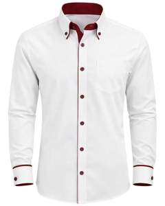 Camisa de Vestir Blanca para Hombre, Corte Entallado, Manga Larga, Cierre de Botones, Ribete en Contraste, Formal, Informal, para Oficina, Mezcla de Algodón, OEM, ODM, Logotipo Personalizado - Product Image 1
