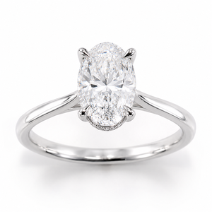 Anillo de Compromiso Solitario de Diamante Cultivado en Laboratorio con Corte Ovalado de Lujo, Oro Blanco de 18K, Halo Oculto, Anillo de Boda Personalizado - Product Image 6