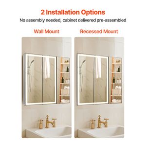 Armadietto da Bagno a LED da Incasso a Parete 30x28 con Specchio HD e Luce Dimmerabile a 3 Colori - Product Image 5