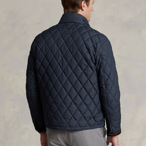 Men's Classic Diamond Quilted Full-<b>Zip</b> Winter Outerwear Jacket with Contrast Brown Corduroy Stand Collar Casual Winter Jacket - Product Image 4