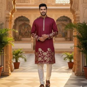 Royal Celebrity Silk Kurta <b>Pajama</b> <b>Set</b> with Gold Foil Embroidery Premium Ethnic Wear <b>for</b> Weddings, Festivals And Special Occasion - Product Image 3