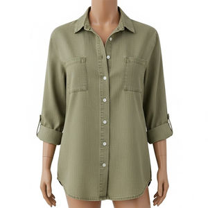 Nouvel Arrivage Blouses et Chemises pour Femmes Grande Taille en Denim Délavé avec Corset Rosette, Haut Bustier Respirant, Prix Bas, Service OEM - Product Image 1