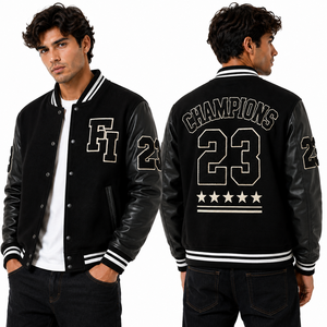 Chaqueta Varsity Negra Personalizada para Hombre, Impresión del Nombre del Equipo en la Parte Delantera, Nombre y Número en la Parte Trasera, Transferencia Térmica, Estilo Letterman de Béisbol, Ropa Casual - Product Image 2