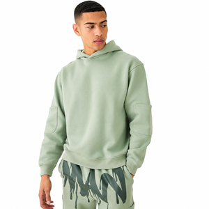 Chándal Verde con Capucha para Hombre, Estilo Urbano, con Estampado de Goteo, Bolsillos Laterales, Estilo Otoñal - Product Image 3