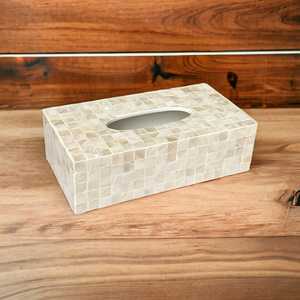 Handmade Mother of Pearl Inlay Tissue <b>Box</b> Cover: Ivory Mosaic Nacre Design <b>Floral</b> Geometric Mother of Pearl Inlay Tissue <b>Box</b> - Product Image 6